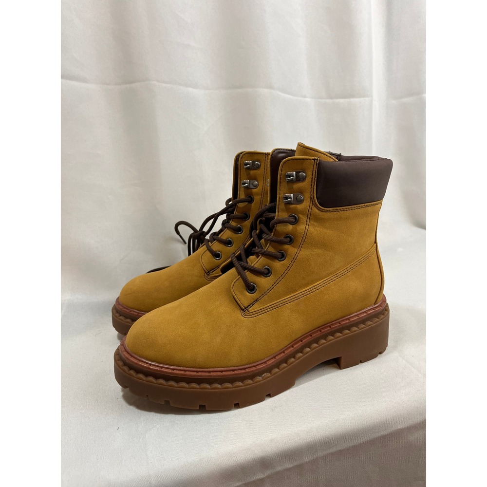 Wild Fable Wheat Yellow Combat Boots Side Zip Lug Sole Memory Foam Womens 8.5